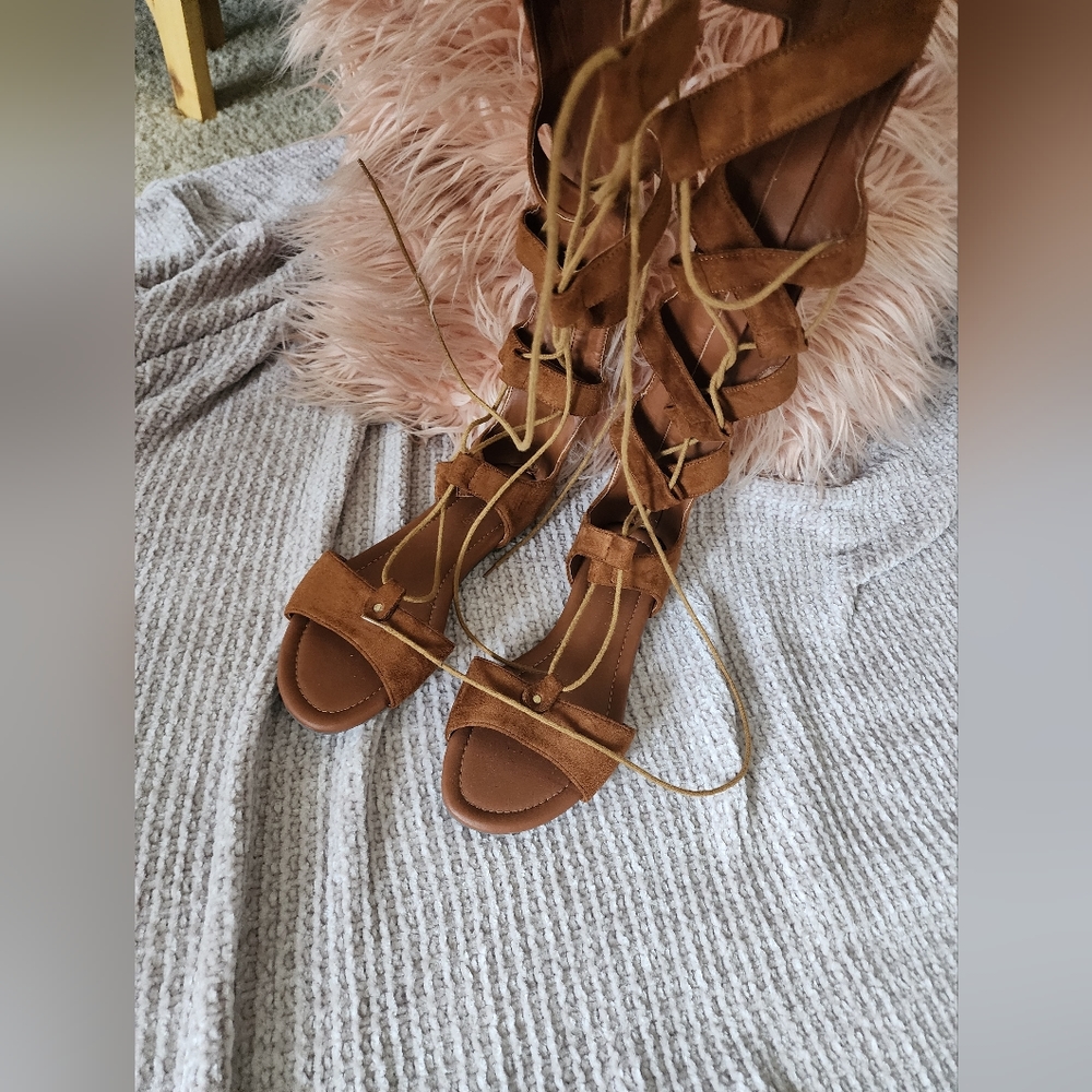 Lane Bryant Lace Up Gladiator Sandals with Zipper Back.